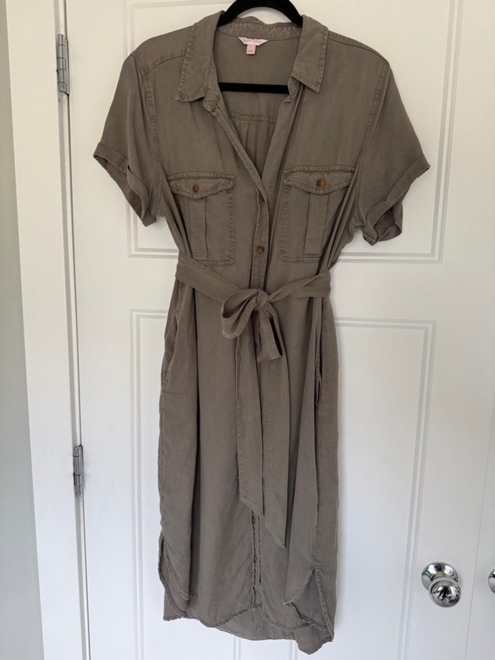 Utility Shirt Midi Dress with Tie Belt - Taupe